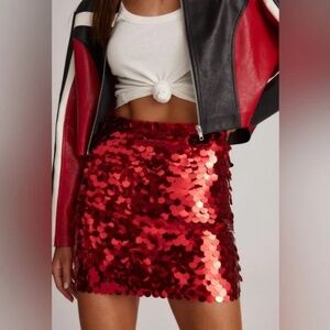 Pippa Red Disco Sequin Mini Skirt-Small